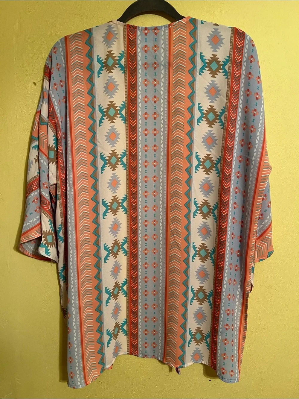 Jody Aztec Print Lightweight Kimono Wrap in Coral & Teal